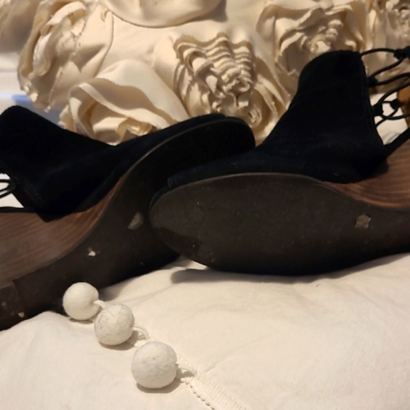 Black Lucky Peep Toe Wedge Ankle Booties - Picture 5 of 5